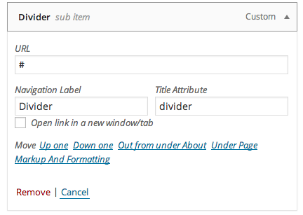 WordPress submenu divider