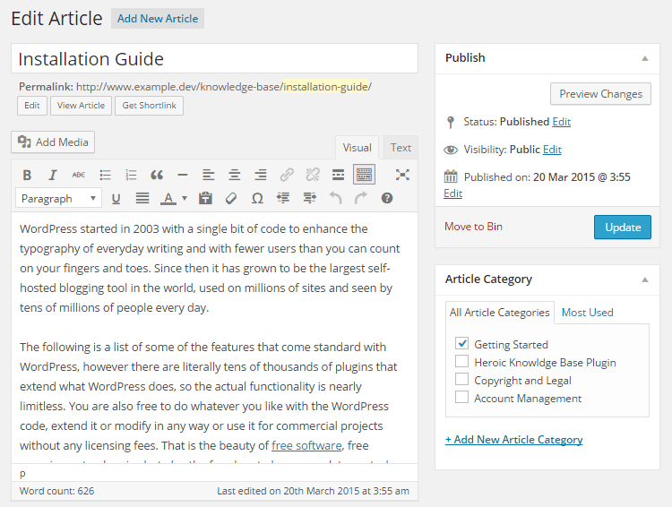 Knowledge Base Article Editor
